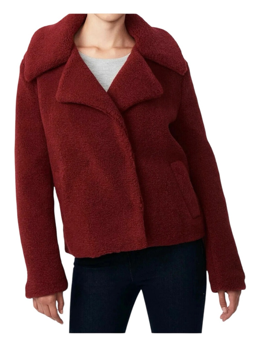 NWT Collection B New York Faux Fur Teddy Jacket in Deep Wine Red Sz M